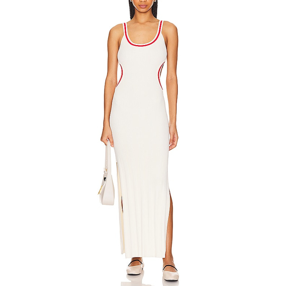 SOLID & STRIPED White Tank Maxi Dress with Red Trim